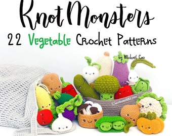 22 Crochet Vegetable Pattern Bundle! EBOOK PDF KnotMonsters Amigurumi How to Beginner Easy Simple Basic Tutorial Farmer's Market Bag Basket