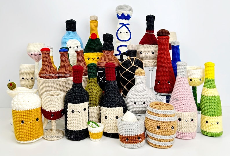 30 Wine & Spirits Crochet Pattern Bundle EBOOK PDF KnotMonsters Amigurumi How to Beginner Easy Tutorial Food Drinks Bottle Wine Glass of image 1