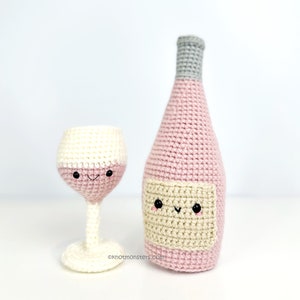 Virkmönster för rosévinflaskor i glas! ENDAST MÖNSTER! PDF-nedladdning Amigurumi Nybörjare Enkel Hur-handledning Söt i Röd Ros Rosa