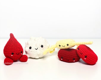 Blood Cells Crochet PATTERN ONLY! PDF download KnotMonsters Amigurumi How to Medical Nurse Hospital Human Body White Red Platelet Donor Drop