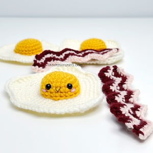 ¡Patrón de ganchillo con tiras de tocino y huevos fritos! ¡SOLO PATRÓN! Descargar PDF Amigurumi Principiante Fácil Simple Básico Cómo Tutorial Comida Desayuno Huevo