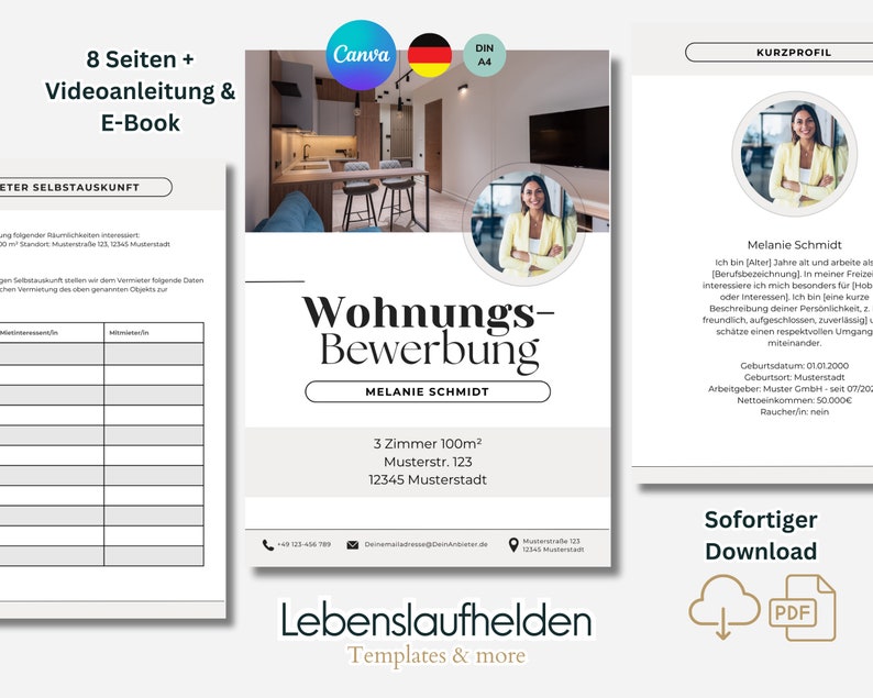 Wohnungsbewerbung modern Vorlage Bewerbung Wohnung Paar Single deutsch professionell Wohnungsbewerbung Vorlage Familie kreativ nur für Canva image 1