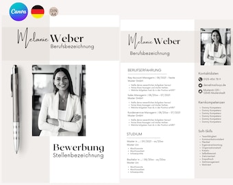 Bewerbungsvorlage deutsch | Lebenslauf tabellarisch | kreativ Anschreiben modern Deckblatt | Professionals |Schüler Muster Design Canva