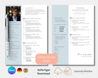 Ansökningsmall på tyska | CV i tabellformat | Kreativt modernt personligt brev | Yrkesverksamma | Studenter Exempeldesign CANVA!