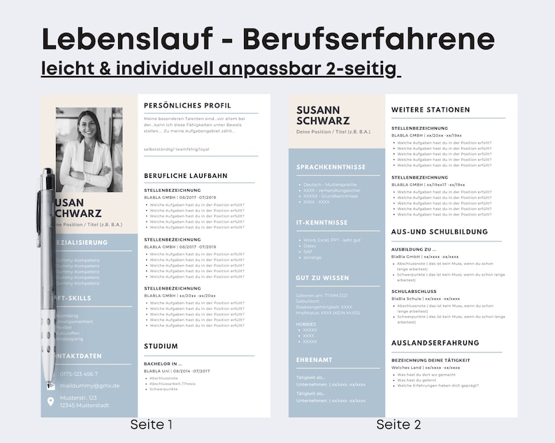 Application Template German | CV in Tabular Form | Creative Cover ...