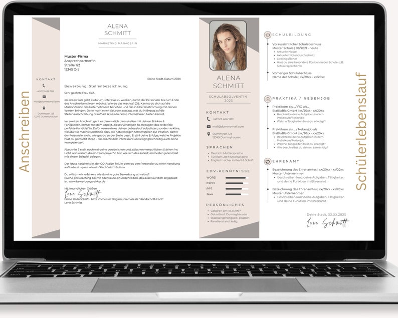 CV Template CV in Tabular Form Cover Page Template Cover Letter German ...