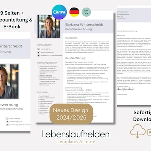 Puede incluir: Una plantilla de currículum vitae blanca y gris con una foto de una mujer, el texto "Barbara Winterscheidt" y el título "Lebenslaufhelden Templates & more".