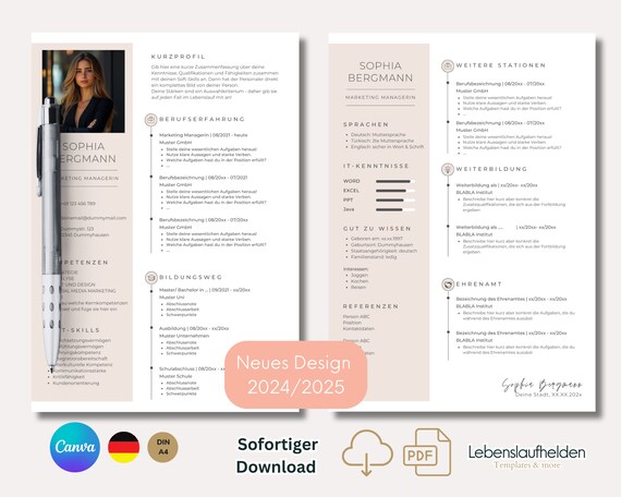 Bewerbungsvorlage, Lebenslaufvorlage, CV, Bewerbungsvorlagen Deutsch, Tabellarischer Lebenslauf - modern & leicht zu bearbeiten mit CANVA!