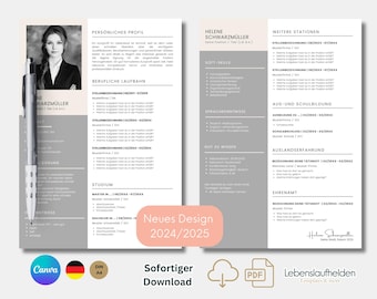 Ansökningsmall på tyska | CV i tabellformat | Kreativt modernt personligt brev | Yrkesverksamma | Exempeldesign för studenter CANVA!
