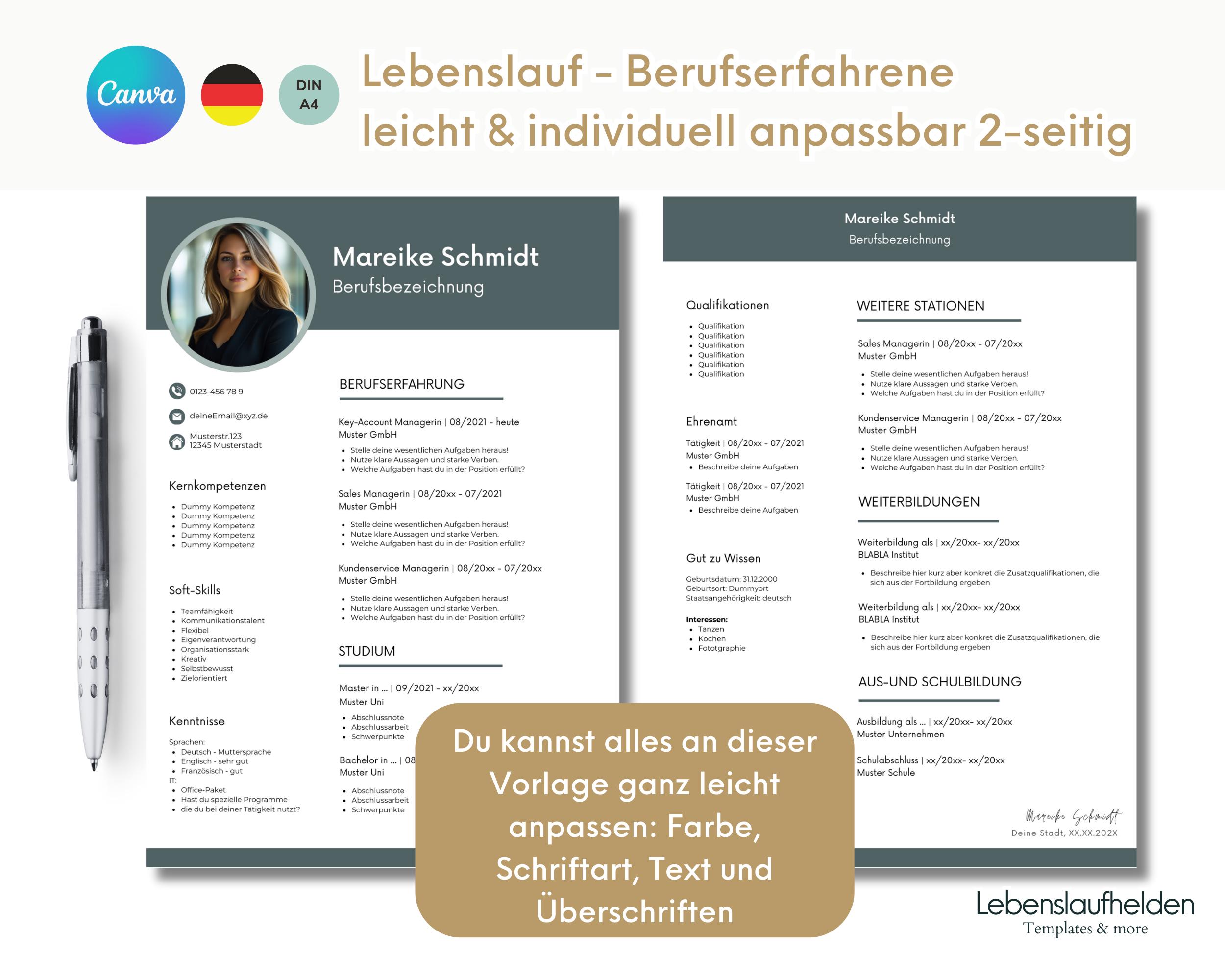 Application Template, Resume Template, CV, Application Templates German ...