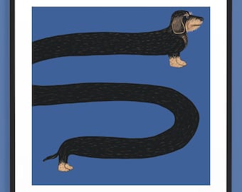 Sausage Dog Wire Haired Dachshund Long Boy Teckel Square Print Illustration