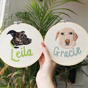 Custom Hand Embroidered Pet Portrait with Name - 6&quot; Hoop