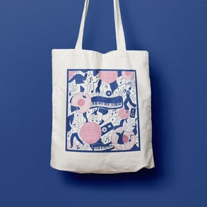 Music Printed Illustrated Tote Bag - Dance Disco Ball DJ Vinyl Design - Other colours available