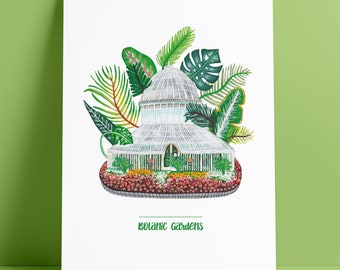 Botanic Gardens The Palm House Plants Flowers Botanical Belfast Northern Ireland Hand Painted Illustrated A5 A4 A3 A2 Wall Print Unframed