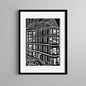 Tenement Building Windows Print Glasgow Scotland Black And White Monochrome Illustration Print Poster A5 A4 A3 A2 Unframed
