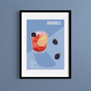 Zarza Cóctel Bebida Blackberry Alcohol Cocina Pared Arte Impresión Cartel Ilustración A5 A4 A3 A2 Sin enmarcar