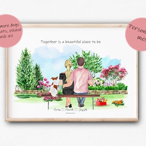 Day at the park! , Family Print,Add pets and customise your characters, Personalised Cartoons, Gift couples, Family,Grandparents.