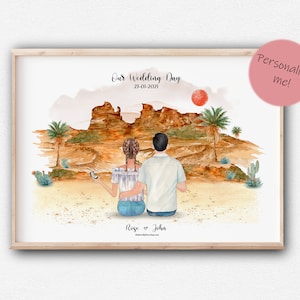Hochzeit, Brautpaar, Fotoshooting in der Wüste. Geschenk Paare. Frisch verheiratet. Paar Wüstendruck, individualisieren Sie Ihre Charaktere! Fragt uns!!