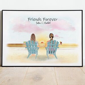 Sonnenuntergang am Strand, Better With Friends, Drink in the Sea With Best Friends Geschenk, Cartoon Print, Friends Poster, Drink At The Beach, Sunset.