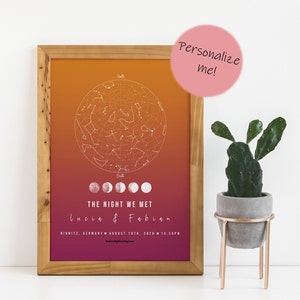 Personalisierte Sternkarte, Neugeborene Geschenk, Freunde Geschenk, Jahrestagsgeschenk, Sternbild Karte Print