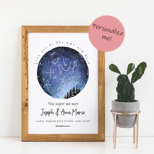 Personalisierte Sternkarte, Neugeborene Geschenk, Freunde Geschenk, Jahrestagsgeschenk, Sternbild Karte Print