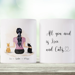 Cat mama! Girl and cats Mug, Gifts for cat Lovers, Personalised cat Mom Mug, cat Lover Mug, Life is Better With a cat