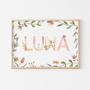 Impresión personalizada de la pared de la guardería, Impresión del nombre del bebé, Letras de animales de dibujos animados, Baby Shower, Regalo familiar del recién nacido