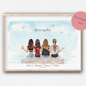 Día de playa con amigos ¡Imprime!  Aniversario, personaliza tus personajes, Dibujos animados personalizados, Parejas de regalo, Familia.