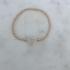 Gold Bead Heart Bracelet, Gold Filled, Gift