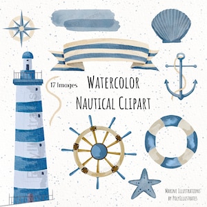 Aquarel Nautische Clipart, Marine Handgemaakte Illustraties, Commercieel Gebruik Clipart, Blauwe Vuurtoren Artwork, Zee tekening, Ocean Supplies PNG