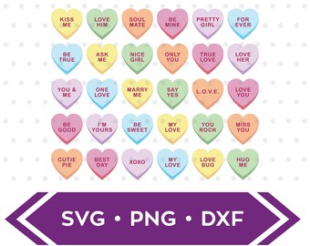 30 Conversation Hearts SVG / Valentine's Day SVG / Valentine Candy Hearts SVG / Heart svg / Valentine's Candy svg png dxf
