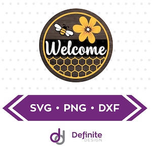 Honeycomb Bee Flower Welcome sign / Summer Sign svg / Welcome Round Wood Sign / Farmhouse Svg / Laser Wood Cutting SVG JPG PNG