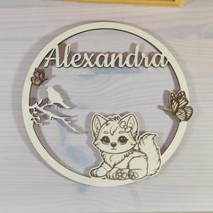 Decoration for children&#39;s room - Customizable wooden cat name holder - Simple writing