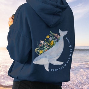 Whale Hoodie Whale Flower Sweatshirt Orca Whale Hoodies Trendy Ocean Humpback Whale Shirt Manatee Whale Shark Trendy Ocean Watercolor Whale