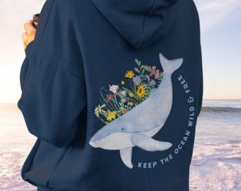 クジラパーカー クジラフラワースウェットシャツ シャチ クジラパーカー トレンディな海 ザトウクジラシャツ マナティー ジンベイザメ トレンディな海 水彩画 クジラ