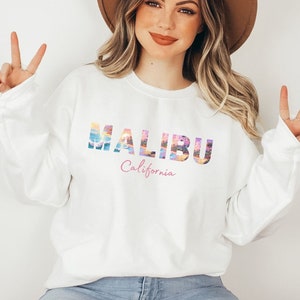 Malibu Sweatshirt Malibu Crewneck Coconut Girl Aesthetic Surfs Up Beachy Sweatshirt California Sunset Beach Girly Gift Malibu Gift For Her