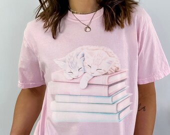 Cat Mom Shirt Coquette Clothing Coquette Shirt Book Lover T Shirt Reader Bookish Tee Cat Themed Gifts For Women Cute Animal Tee Coquette Top