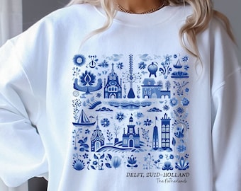 Delft Holland Sweatshirt The Netherlands South Holland European Vacation Amsterdam Dutch Gift Folk Art Europe Location Cottagecore Sweater