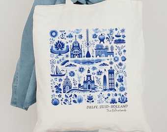 Delft Holandia Torba Tote Torba Holenderska Folk Art Estetyczna Torba Tote Cottagecore Tote Bag Holland Souvenir Artsy Torba Tote Europe Torba Wakacyjna