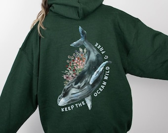 クジラパーカー ザトウクジラ スウェットシャツ 野生生物生物学 コテージコアパーカー 海洋保護 環境ギフト シャチ 水彩画 クジラシャツ