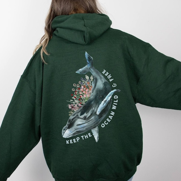 Wal Hoodie Buckelwal Sweatshirt Wildtiere Biologie Cottagecore Hoodie Rettet Den Ozean Umwelt Geschenke Orca Aquarell Wal Shirt