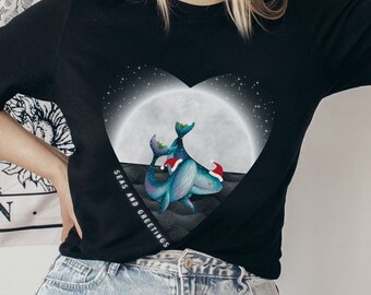 Whale Shirt Orca Shirt Humpback Whale Tee Marine Life Shirt Killer Whale Cottagecore Christmas Watercolor Whale Save The Ocean Moon Shirt