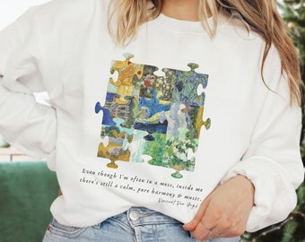 Van Gogh Sweatshirt Vincent Van Gogh Trui Beroemd Schilderij Collage Zonnebloemen Lichte Academia Crewneck Geschenken voor schilders Kunstzinnige esthetiek