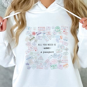 Pass Briefmarken Hoodie Reise Liebhaber Sweatshirt Fernweh Hoodie Vintage Reisende Geschenke Retro Jetsetter Flugbegleiter Geschenk Reise Hoodie