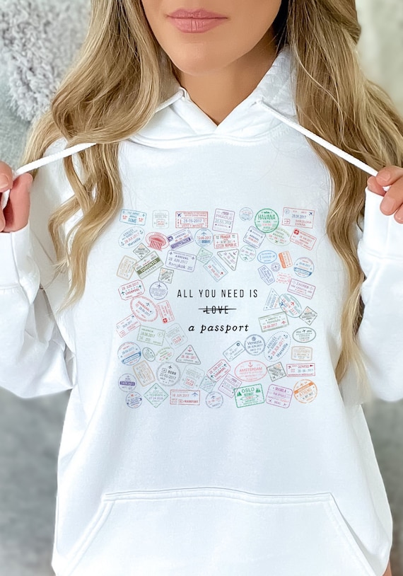 Passport Stamps Hoodie Travel Lover Sweatshirt Wanderlust Hoodie Vintage Traveler Gifts Retro Jetsetter Flight Attendant Gift Travel Hoodie