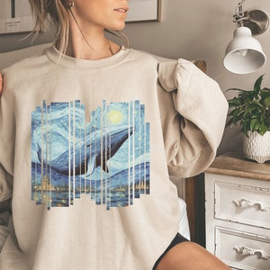 Van Gogh Starry Night Sweatshirt Whale Sweatshirt Whale Crewneck Artsy Sweatshirt Painting Gift Nature Art Gift Moby Dick Impressionist Gift