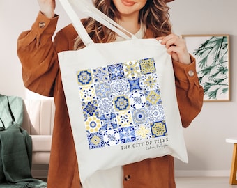 Lisbon Portugal Tote Bag Portuguese Totebag Tile Art Tote Bag Lisbon Art Tote Lisbon Vacation Totebags Art Lover European Museum Gifts
