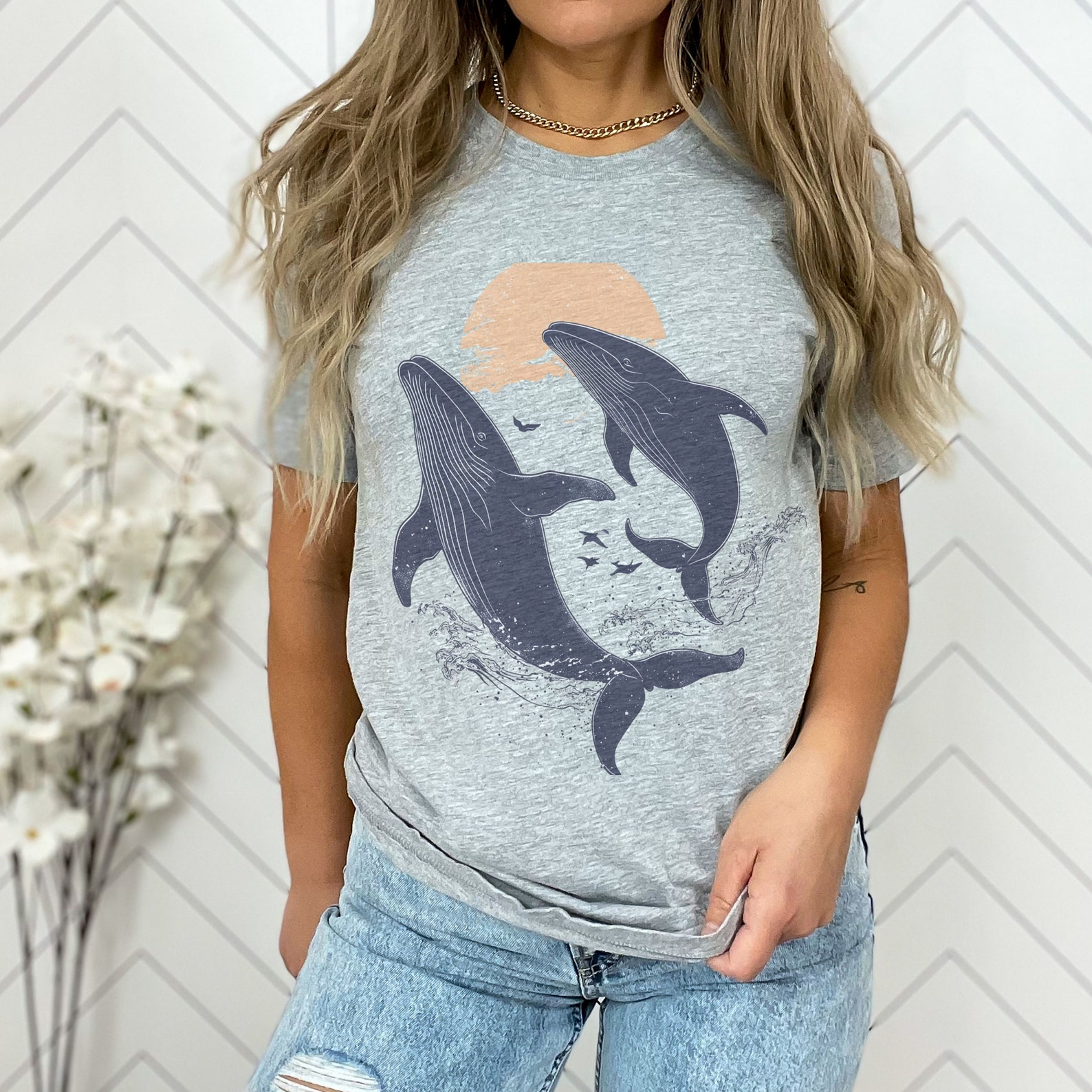 Vintage Whale Shirt Faded Nautical Tee With Minimalist Whale Design ...