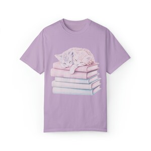 Cat Mom Shirt Coquette Clothing Coquette Shirt Book Lover T Shirt Reader Bookish Tee Cat Themed Gifts For Women Cute Animal Tee Coquette Top Orchid