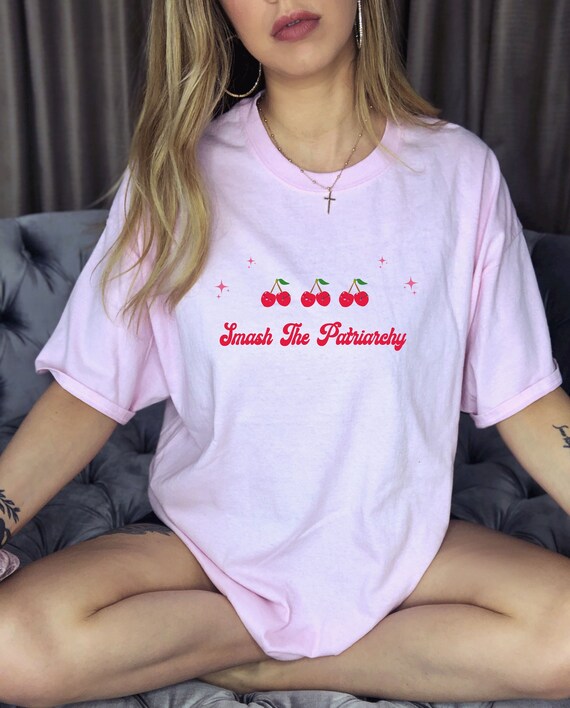 Cherry Shirt Smash The Patriarchy Cherry T Shirt Destroy Patriarchy Radical Feminist Fruit Print Shirt Kawaii Clothes Y2K Shirt Activist Tee